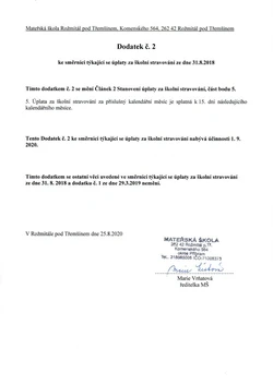 Dodatek č 2 ke směrnici - úplata za školní stravování