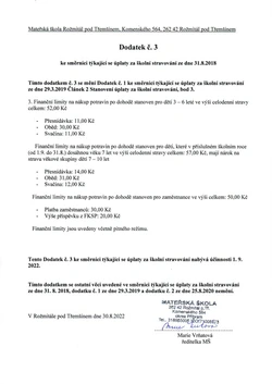 Dodatek č 3 ke směrnici - úplata za školní stravování