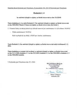 Dodatek č 4 ke směrnici - úplata za školní stravování